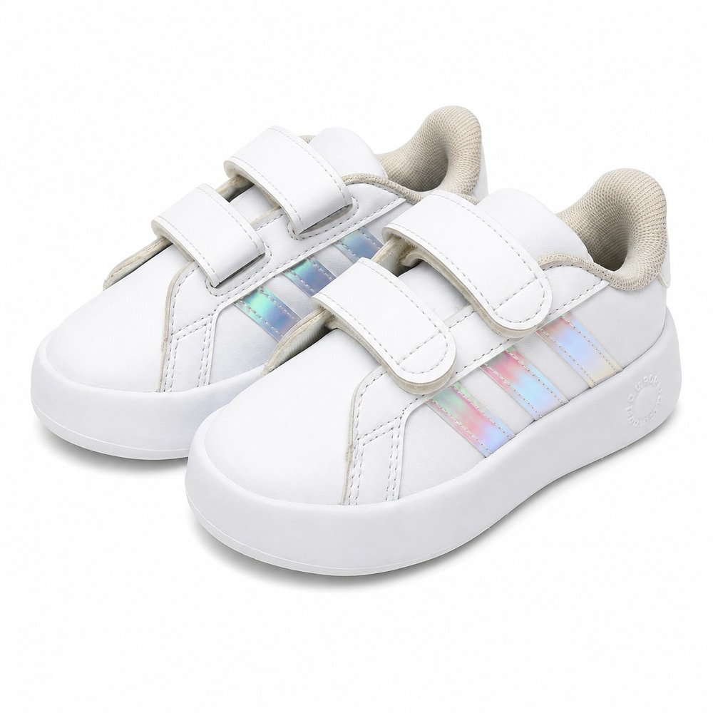 ADIDAS Grand Court 3.0 Bubble Comfy Sneaker Toddler Sz 7 White Iridescent Stripe